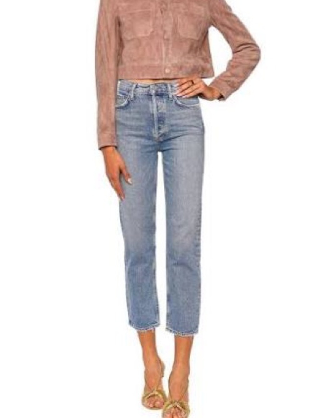 Agolde | High-Rise 90s Style Stovepipe Cropped Denim Jeans in Light Blue